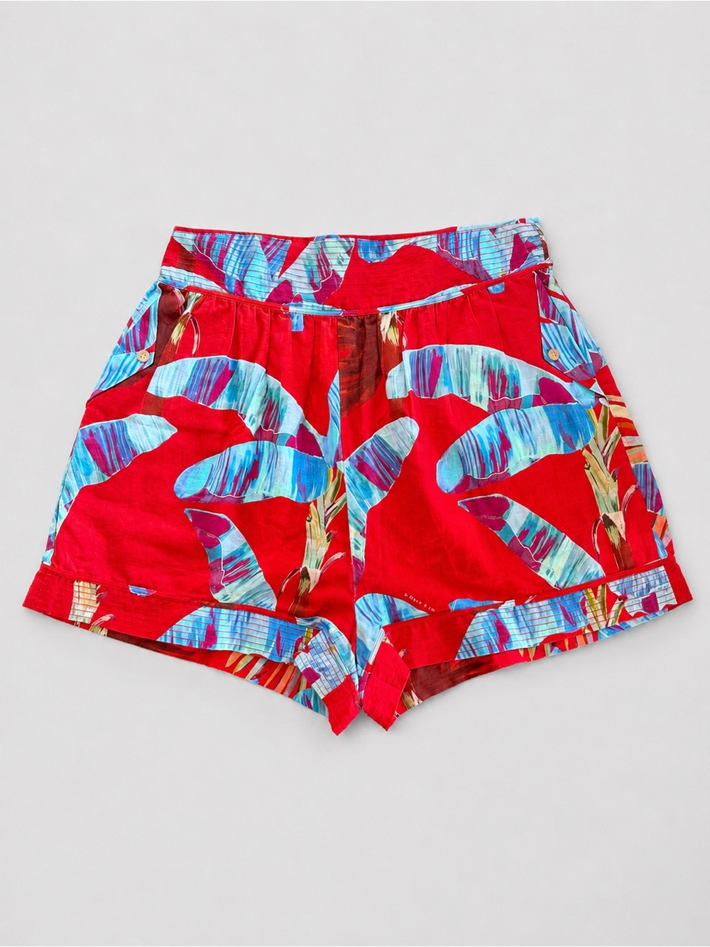 Farm Rio Sweet Jungle Red Banana Leaf Linen Blend High Waisted Shorts Large